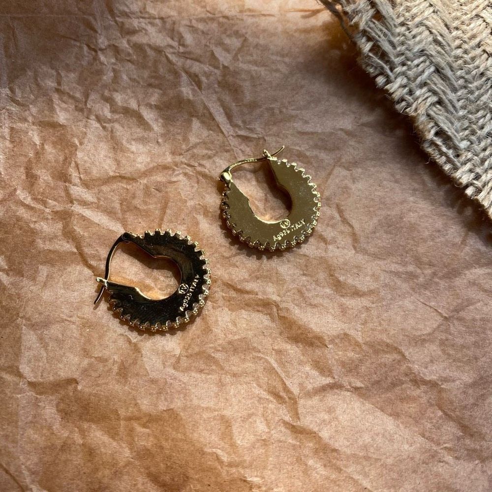 18K Gold Plated Ronda Disk C Hoop Huggies Earrings - Picture 5 of 6